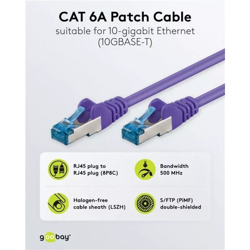 Wentronic Goobay cavo patch CAT 6a S/FTP, RJ45, viola, 3 m, LSZH, rame 93789