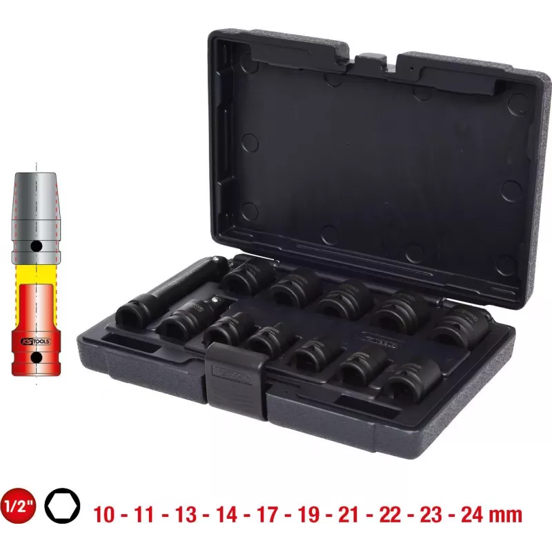 KS TOOLS set di bussole a bussola per avvitatore a impulsi esagonale 1/2 pollice, corto, 12 pezzi (515.0112)
