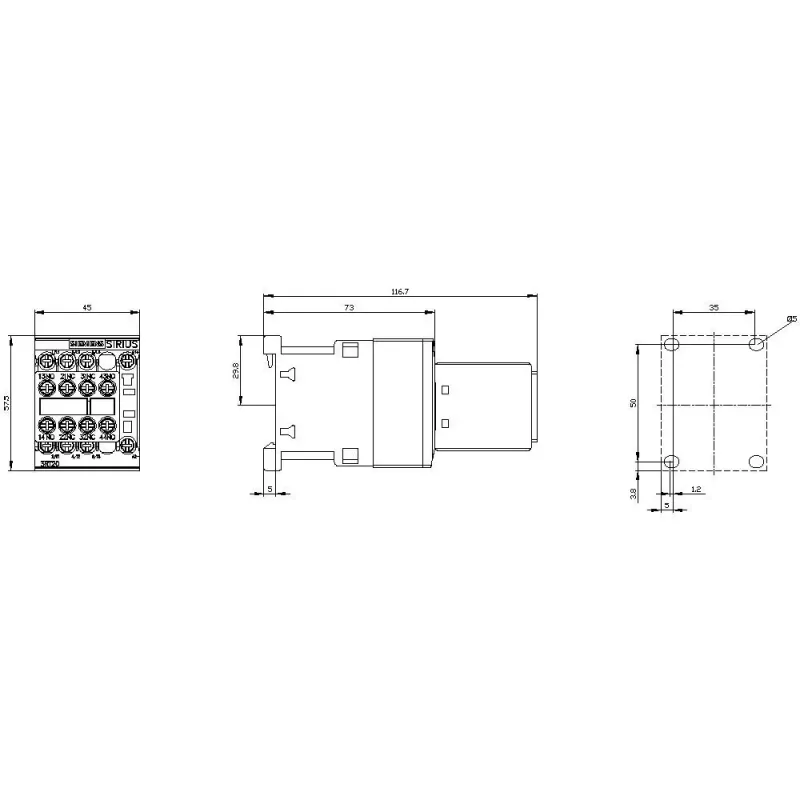 SIEMENS SIRIUS 3RT2 Contattore di potenza 5,5 kW 400 V 12 A 24 V DC 2NO+2NC morsetti a vite 3RT20171BB443MA0