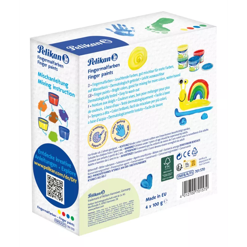 Pelikan colori a dita colori di base, confezione da 4 a base d'acqua, testati dermatologicamente, facili da pulire – 1 pezzo (701570)