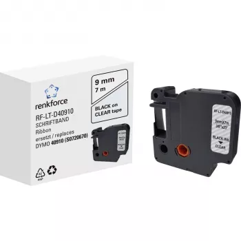 Renkforce RF-LT-D40910 nastro per etichettatura compatibile per DYMO D1 - 40910, 9 mm, trasparente, nero, 7 m RF-6027842