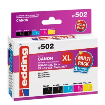 Edding EDD-502 E cartucce d'inchiostro compatibili multi-pack per Canon PGI-550PGBK XL, CLI-551 C/M/Y XL (nero, ciano, magenta, giallo)