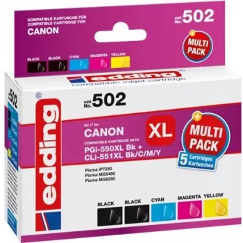 Edding EDD-502 E cartucce d'inchiostro compatibili multi-pack per Canon PGI-550PGBK XL, CLI-551 C/M/Y XL (nero, ciano, magenta, giallo)