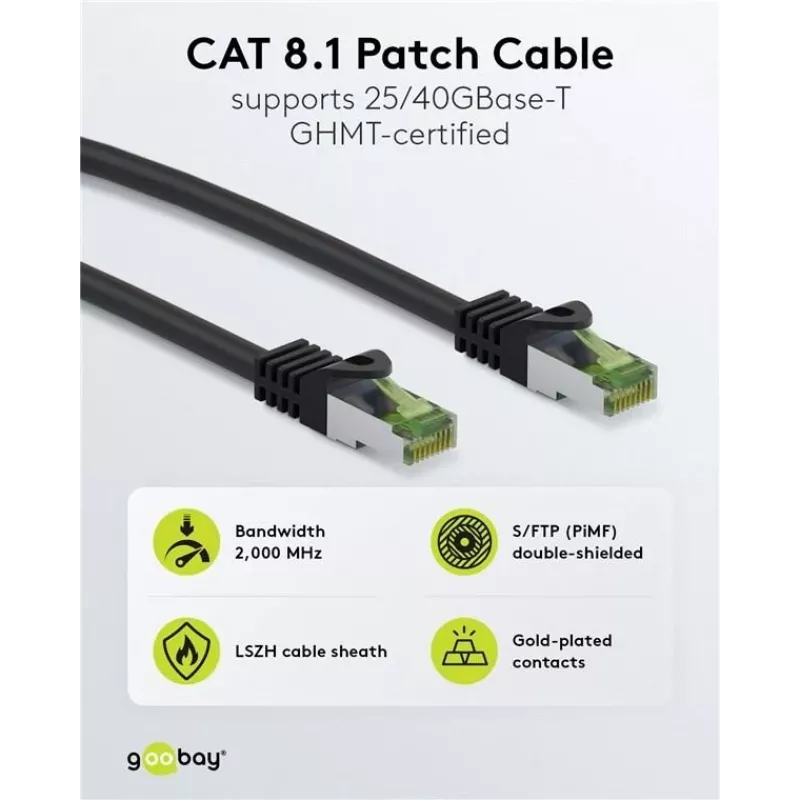 Wentronic Goobay cavo patch CAT 8.1 S/FTP (PiMF), grigio, 0,5 m 61114