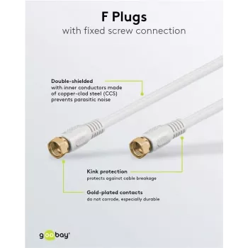 Cavo di collegamento SAT Wentronic Goobay, schermatura 100%, placcato oro, bianco, 7,5 m - connettore F su connettore F (67294)