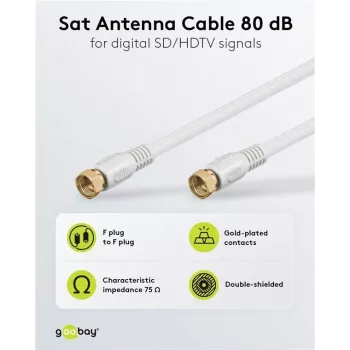 Cavo di collegamento SAT Wentronic Goobay, schermatura 100%, placcato oro, bianco, 7,5 m - connettore F su connettore F (67294)