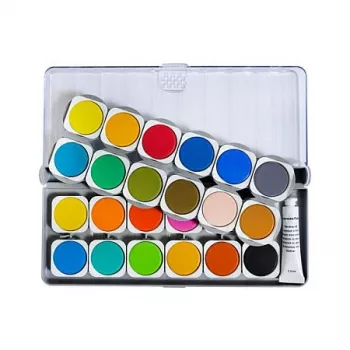 Faber-Castell Eberhard Faber Winner Set colori a tempera, 24 colori brillanti, coperchio trasparente rimovibile funge da tavolozza 578324