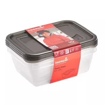 keeeper fredo fresh Set contenitori, 3x 1,25 L, rettangolare, base trasparente con coperchio grigio 3067582700000