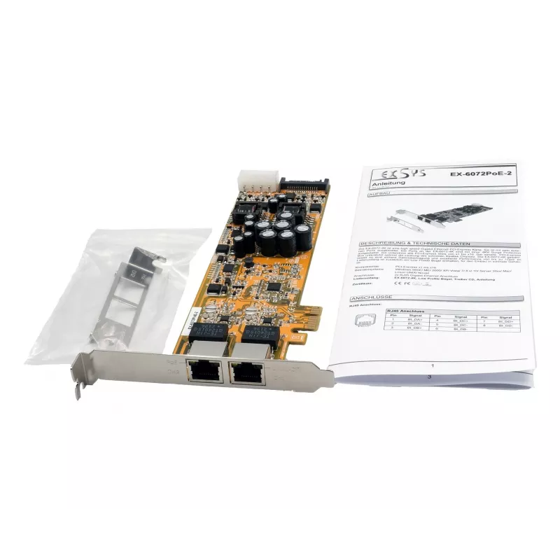 EXSYS EX-6072POE-2 scheda PCIe Dual Gigabit Ethernet con PoE, Low Profile