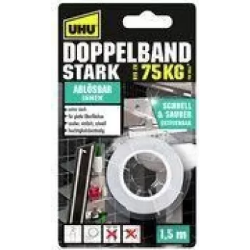 UHU nastro di montaggio STRONG, biadesivo, fino a 75 kg, bianco extra forte, alternativa a viti e chiodi, adesione permanente – 1 pz. (46890)