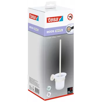 tesa MOON WHITE set scopino e porta scopino per WC, autoadesivo, metallo, bianco opaco 40571-00000-00