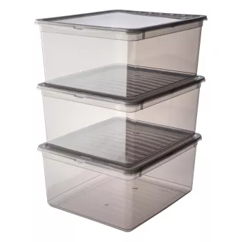 keeeper bea set scatole contenitore, 3x 18 L, grigio cristallo, coperchio Air-Control 3003182700000