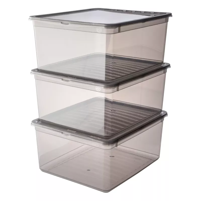 keeeper bea set scatole contenitore, 3x 18 L, grigio cristallo, coperchio Air-Control 3003182700000