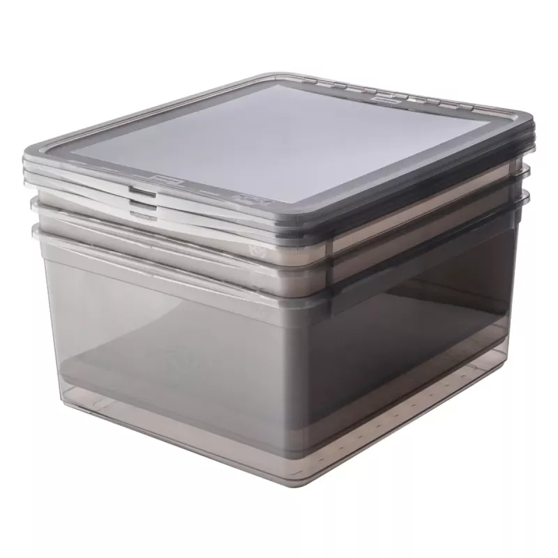 keeeper bea set scatole contenitore, 3x 18 L, grigio cristallo, coperchio Air-Control 3003182700000