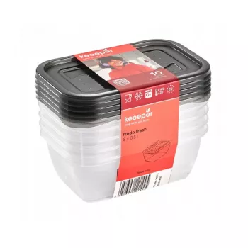 keeeper fredo fresh set di contenitori per alimenti, 5x 0,5 L, rettangolari, trasparenti con coperchi grigi 3067282700000