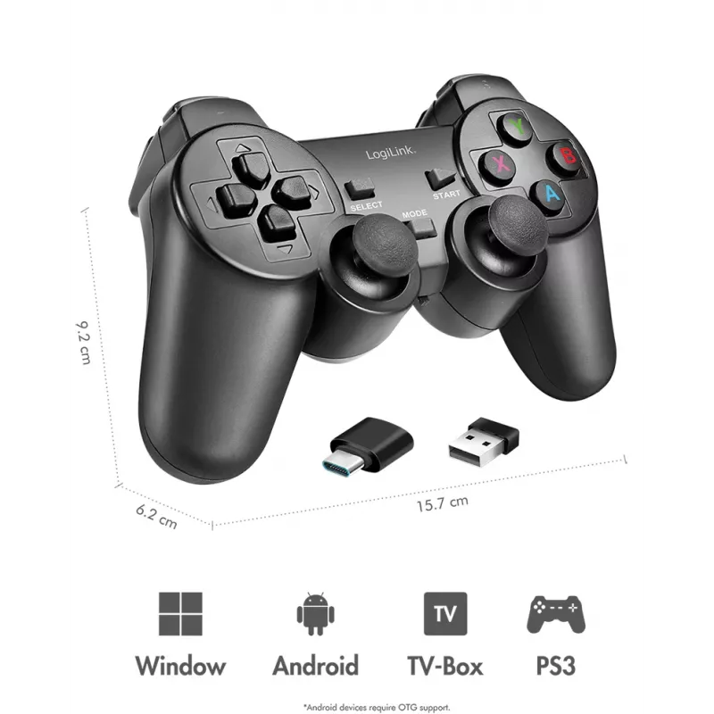 LogiLink AA0187 controller gaming wireless 2,4 GHz nero portata 8 m PC Android PS3
