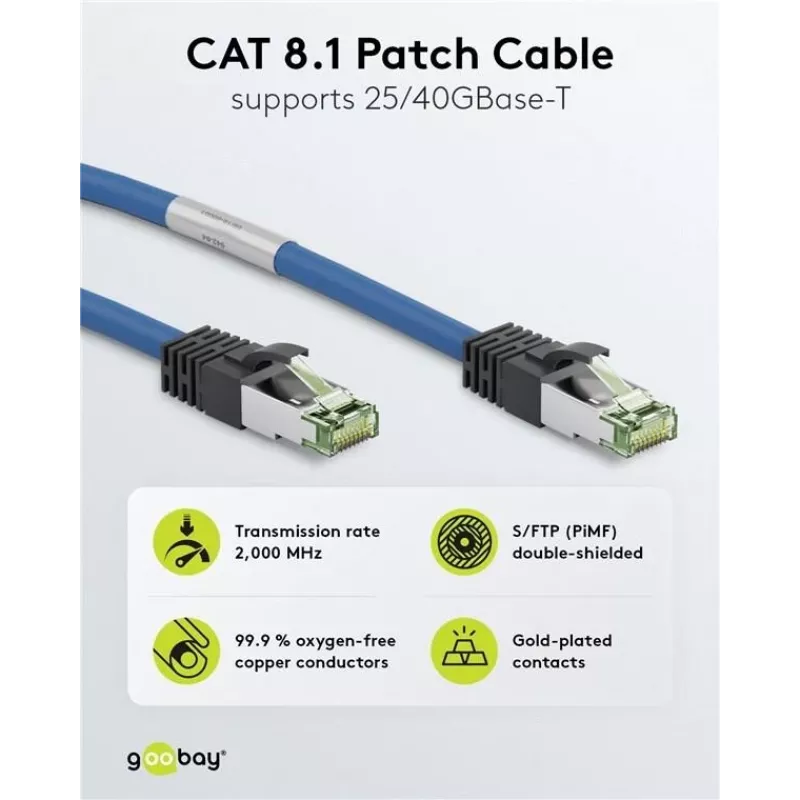 Wentronic 45657 cavo di rete Cat8.1 S/FTP, RJ45, 0,25 m, blu