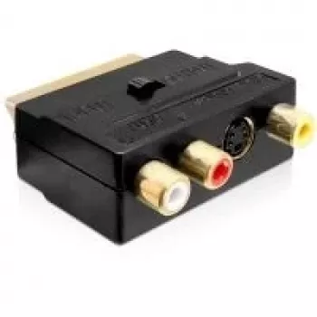 Wentronic Goobay adattatore SCART, connettore maschio SCART su 3 connettori femmina RCA + connettore femmina Mini-DIN 4-Pin, nero 50499