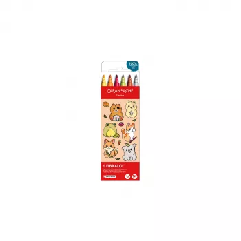 Caran d'Ache Fibralo Kawaii Animals pennarelli, confezione da 6, inchiostro a base acqua, effetto acquerello 185.803
