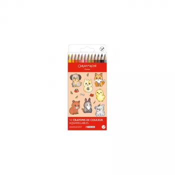 CARAN D'ACHE Swisscolor Kawaii Animals matite acquerellabili, set da 12, legno di cedro, esagonali 1285.803
