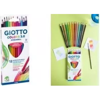 GIOTTO COLORS 3.0 ACQUARELL matite acquerellabili, 12 colori diversi, esagonali, mina 3,0 mm, astuccio in cartone (F277100)