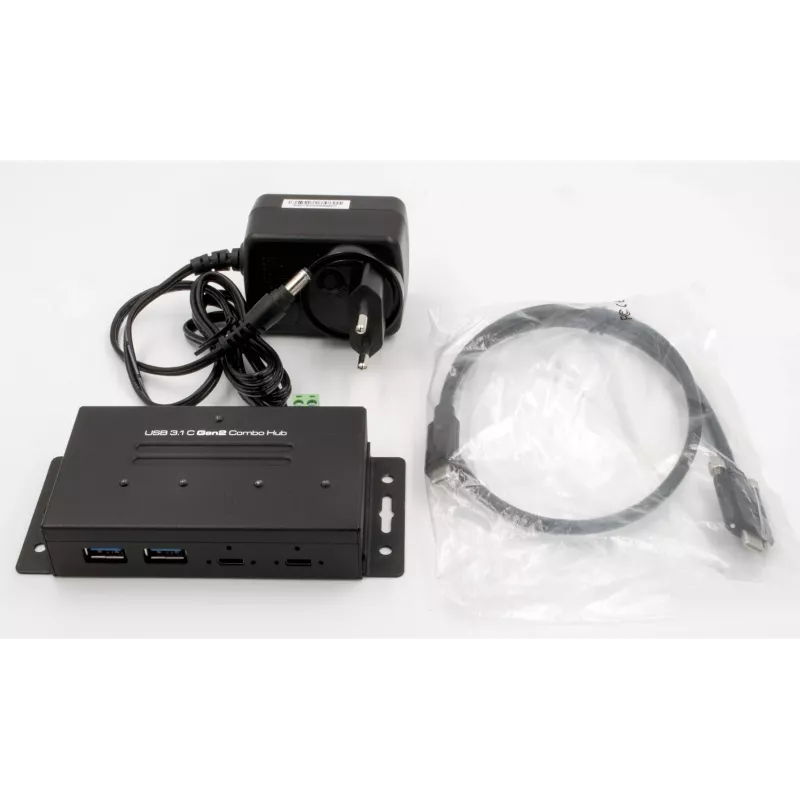 EXSYS EX-1240HMVS hub USB 3.2 Gen 2 industriale a 4 porte, montaggio su guida DIN, metallo