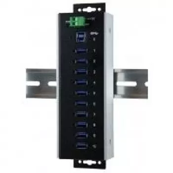 EXSYS EX-1110HMVS-WT Hub USB 3.2 Gen 1 industriale a 10 porte, montabile su guida DIN, metallo, 5Gbps
