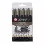 SAKURA Pigma Micron set di fineliner, 8 pezzi, nero, varie dimensioni punta da 0,15 mm a pennello POXSDK8