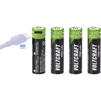 Voltcraft VC-AA1300USB batterie AA Li-Ion ricaricabili USB-C 1300 mAh 1,5 V, confezione da 4