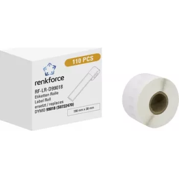 Renkforce RF-6027840 Rotolo di etichette, compatibile con DYMO 99018, 190 x 38 mm, carta, bianco, 110 etichette, adesivo permanente