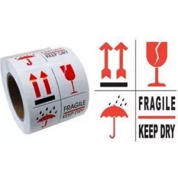 RILLPRINT 76900 etichette di avvertenza FRAGILE / CONSERVARE IN LUOGO ASCIUTTO adesivo permanente bianco/rosso/nero 74x105mm 500 etichette per rotolo