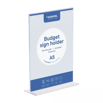 Espositore da tavolo EUROPEL Budget DIN A5, bifacciale, polistirene, trasparente 351006