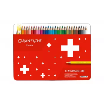 CARAN D'ACHE Swisscolor matite colorate resistenti all'acqua, 30 colori diversi, legno di cedro, esagonali, scatola metallica 1284.730