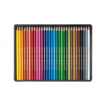 CARAN D'ACHE Swisscolor matite colorate resistenti all'acqua, 30 colori diversi, legno di cedro, esagonali, scatola metallica 1284.730