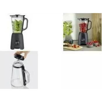 SEVERIN frullatore da tavolo SM 3722, 600 W, nero opaco, contenitore in vetro rimovibile da 1,5 L senza BPA, coperchio con misurino, lame in acciaio inox, 2 velocità, funzione pulse, tritaghiaccio