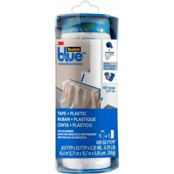 3M PTD2093EL-107 ScotchBlue™ pellicola protettiva con nastro adesivo integrato, blu, 17 m x 2,7 m, 1 rotolo
