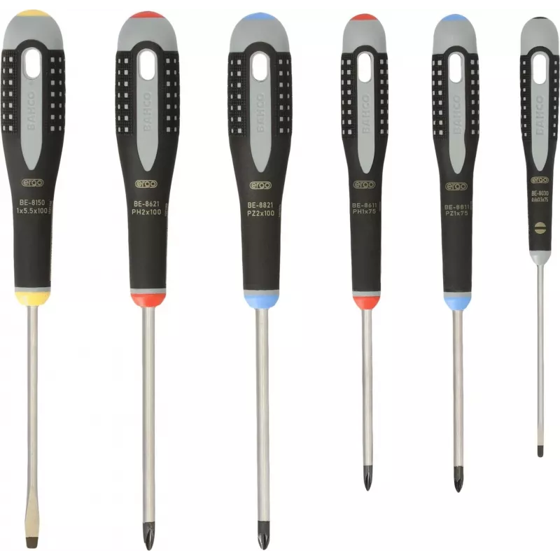 Bahco ERGO set cacciaviti da officina 6 pezzi taglio, Phillips, Pozidriv (BE-9886)