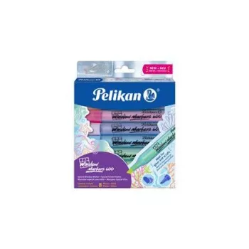 Pelikan Pennarello per vetri 600, set da 8 pezzi, colori assortiti, a base d'acqua, cancellabile con panno umido per vetro, specchio, finestre - 1 set (400205347)