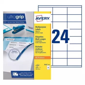 AVERY etichette multiuso 70 x 35 mm bianco Ultragrip, 2400 etichette (3422-100.FR)