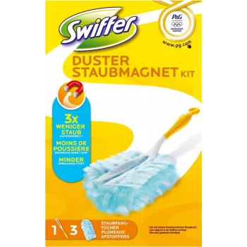 Swiffer Staubmagnet Starter Kit Olympia – set spolverino a secco con manico e 5 panni elettrostatici