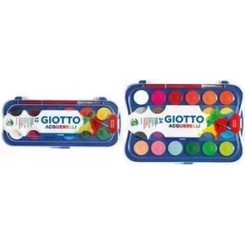GIOTTO set di colori a tempera, 12 colori, vasetti da 30 mm, alta coprenza, astuccio in plastica, con pennello (F351200)