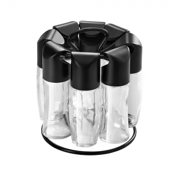 Metaltex Spice 8 portaspezie rotante, rotondo, nero, con 8 vasetti in vetro vuoti 252876080
