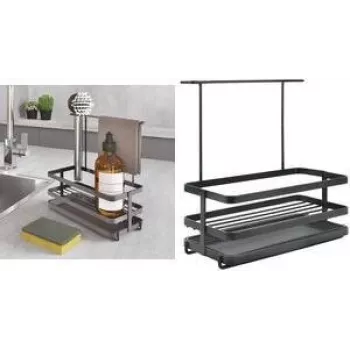 Metaltex Tokyo LAVA organizer per lavello, nero opaco, metallo, resistente alla ruggine, antishock, 1 pz. 352902000