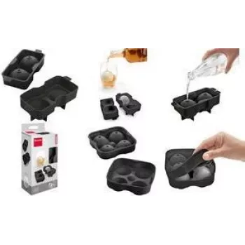 Metaltex stampo in silicone per 4 sfere di ghiaccio, 45 mm di diametro, nero 253536001