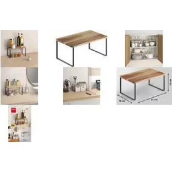 Metaltex York Lava portaspezie, 1 livello, ripiano in legno di acacia oliato, piedini antiscivolo, grigio scuro 350808000