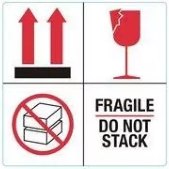 RILLPRINT 76930 etichette di avvertenza FRAGILE / DO NOT STACK, adesivo permanente, carta, bianco/rosso/nero, 100 x 50 mm, 500 etichette per rotolo