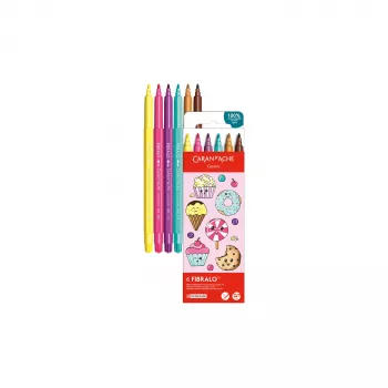 CARAN D'ACHE Fibralo Kawaii Candy pennarelli a fibra, set da 6, a base d'acqua, inchiostro idrosolubile, utilizzabili asciutti o bagnati (185.802)
