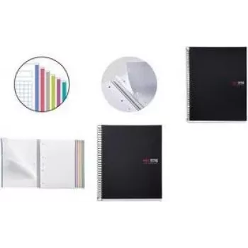 MIQUELRIUS blocco notes quaderno THE ORIGINAL, DIN A5, a quadretti, nero, 150 fogli, 70 g/m², doppia rilegatura a spirale, microperforato, 4 fori MR2827