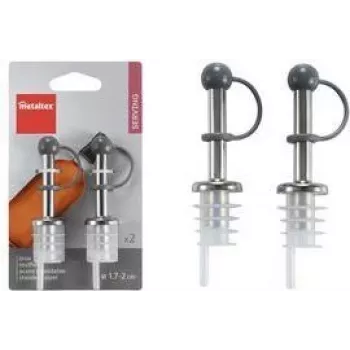 Metaltex versatore in acciaio inox per bottiglie, set da 2 pezzi con tappi in PE, versamento controllato per olio, aceto, condimenti 257100080