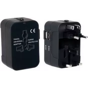 PAVO adattatore universale da viaggio con funzione di ricarica USB (US/AU/EU/UK), nero 8025329